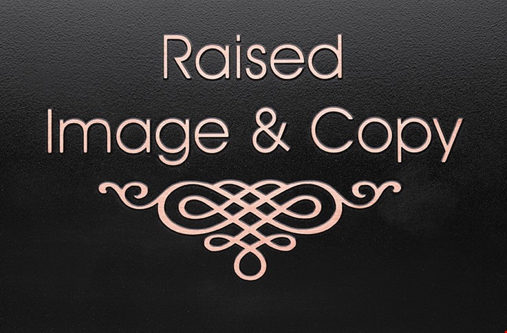 raised image & copy etched and engraved metal plaque