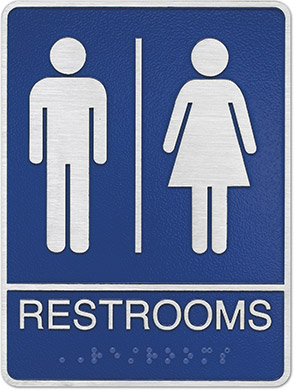Blue Metal ADA Restroom Sign